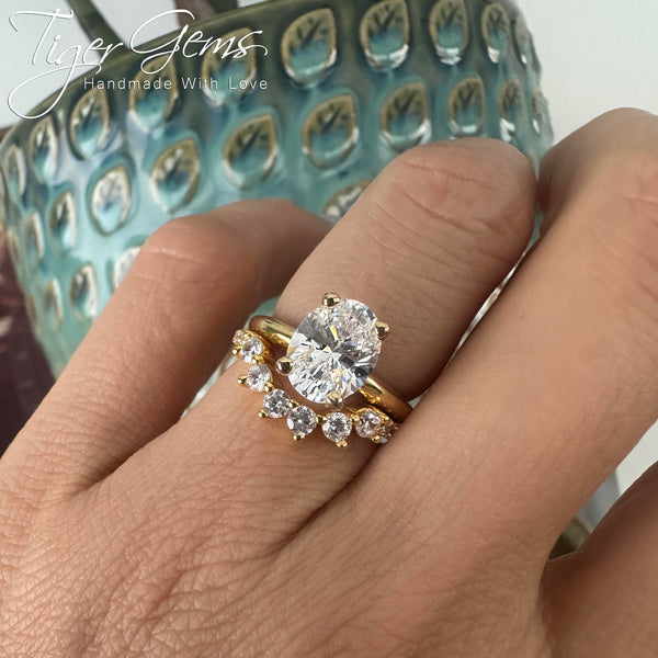 2 ct Oval V Style Classic Solitaire Ring - 10k Solid Yellow Gold, Sz 4-9