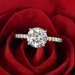 Susan: 2.25 ctw 4 Prong Round Accented Solitaire Ring - 10k Solid White Gold, Sz 7 - Final Sale