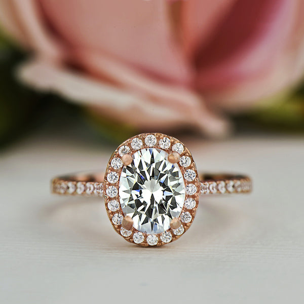 1.5 ctw Oval Halo Ring - Rose GP, 50% Final Sale