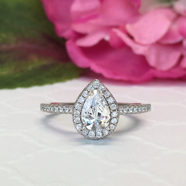 1 ctw Pear Halo Ring - 30% Final Sale
