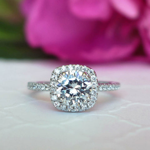 3/4 ctw Square Halo Ring - 10k Solid White Gold, 30% Final Sale, Sz 5
