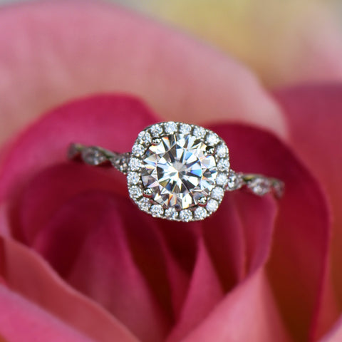 3/4 ctw Square Halo Ring - 10k Solid White Gold, 30% Final Sale, Sz 5
