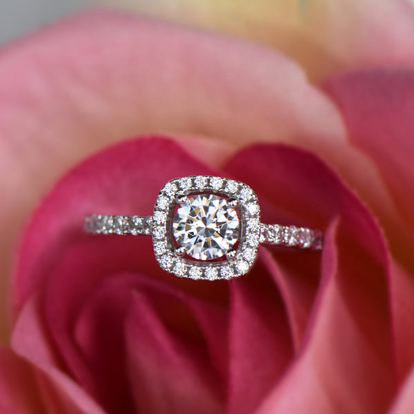 3/4 ctw Square Halo Ring - 10k Solid White Gold, 30% Final Sale, Sz 5