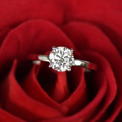 1 ct Classic V Style 4 Prong Solitaire Ring - 10k White Gold