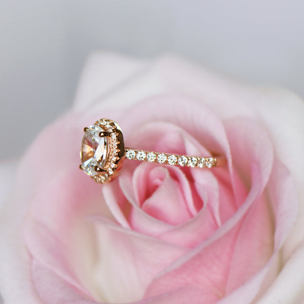 1.5 ctw Oval Halo Ring - 10k Solid Rose Gold, Sz 5, 6, 8