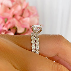 7 ctw 3 ct Center V Style Eternity Solitaire Set - 10k Solid White Gold, Sz 7