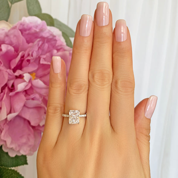 3 ctw Radiant Accented Solitaire Ring - 10k Solid White Gold