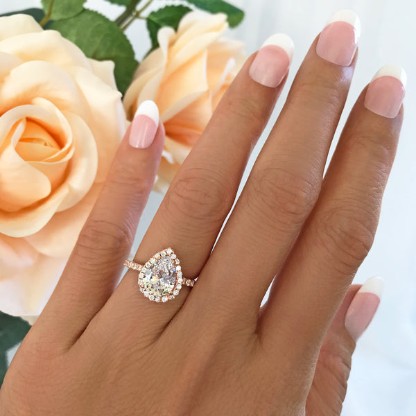 2.5 ctw Pear Halo Ring - Rose GP