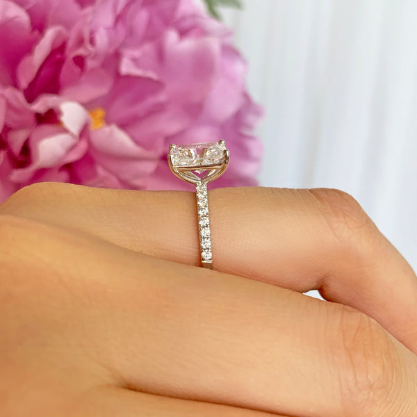 3 ctw Radiant Accented Solitaire Ring - 10k Solid White Gold