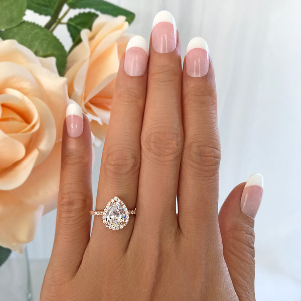 2.5 ctw Pear Halo Ring - Rose GP