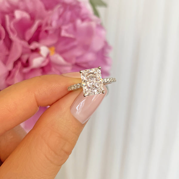 3 ctw Radiant Accented Solitaire Ring - 10k Solid White Gold