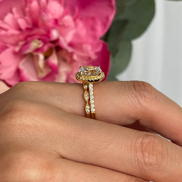 2.25 ctw Oval Halo Art Deco Set - Yellow GP