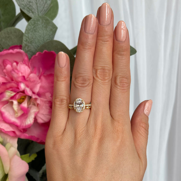 2.25 ctw Oval Halo Art Deco Set - Yellow GP
