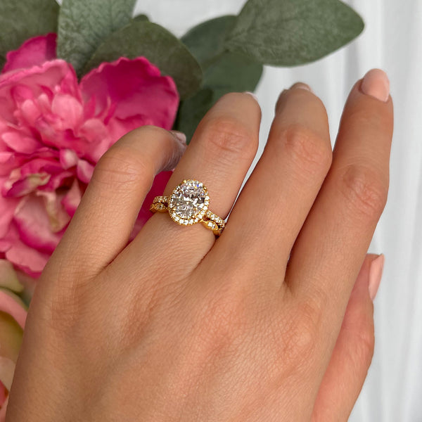 2.25 ctw Oval Halo Art Deco Set - Yellow GP