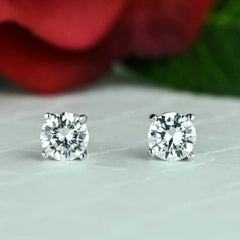 2 ctw 4 Prong Stud Earrings - 10k Solid White Gold