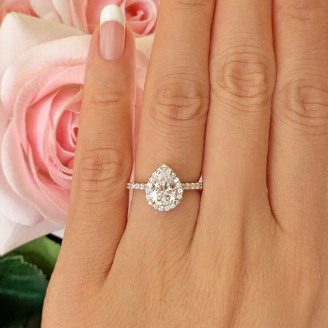 3/4 ctw Square Halo Ring - 10k Solid White Gold, 30% Final Sale, Sz 5