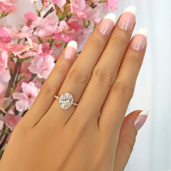 2.25 ctw Oval Halo Ring - 10k Solid Rose Gold, Sz 4-9