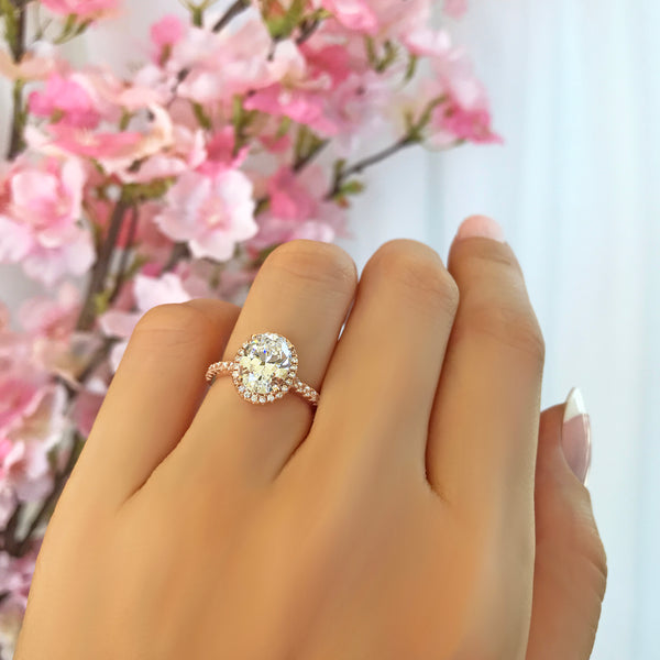 2.25 ctw Oval Halo Ring - 10k Solid Rose Gold, Sz 4-9