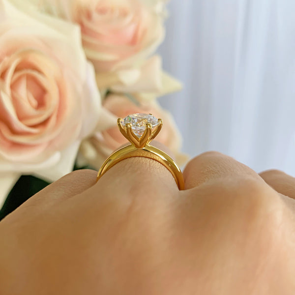 2 ct Classic V Style 6 Prong Solitaire Ring - Yellow GP