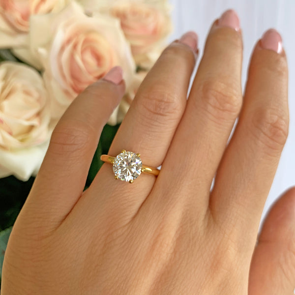 2 ct Classic V Style 6 Prong Solitaire Ring - Yellow GP