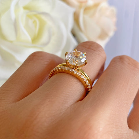 5.25 ctw 6 Prong Round Accented Ring - Yellow GP, 30% Final Sale