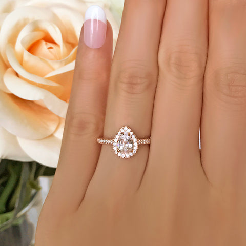 1.5 ctw Pear Halo Ring - Rose GP