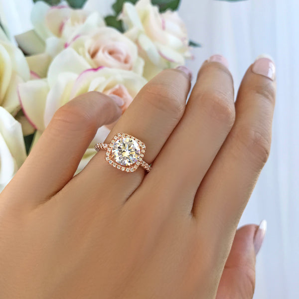 2.25 ctw Square Halo Ring - Rose GP