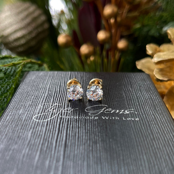 2 ctw 4 Prong Stud Earrings - 10k Solid Yellow Gold