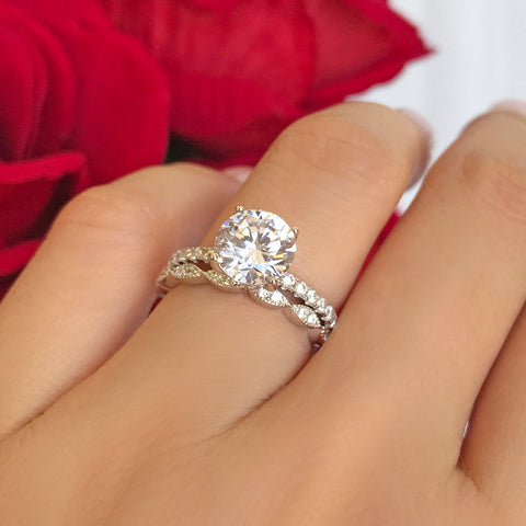 2.25 ctw Cushion Cut Accented Solitaire Set