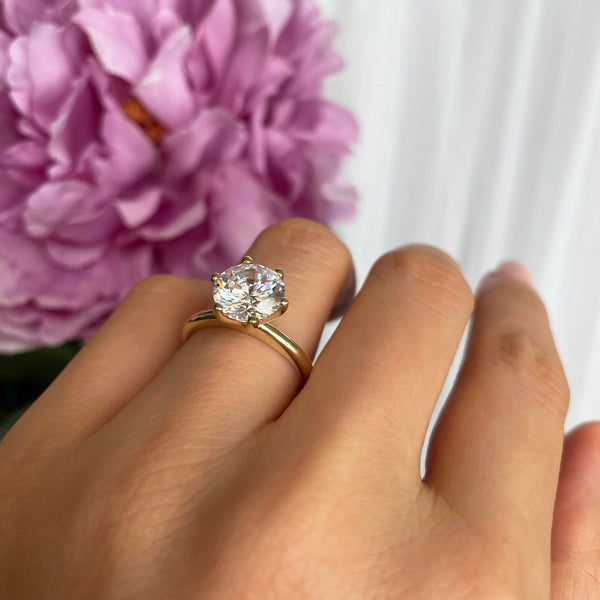 3 ct 6 Prong V Style Solitaire Ring - 10k Solid Yellow Gold, Sz 5-9, 30% Final Sale
