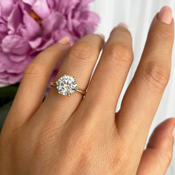 3 ct 6 Prong V Style Solitaire Ring - 10k Solid Yellow Gold, Sz 5-9, 30% Final Sale