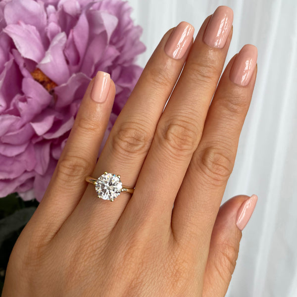 3 ct 6 Prong V Style Solitaire Ring - 10k Solid Yellow Gold, Sz 5-9, 30% Final Sale