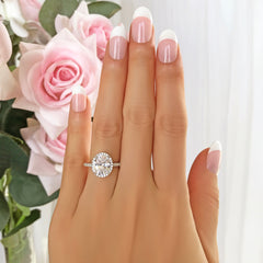 3.25 ctw Oval Halo Ring - 10k Solid White Gold, Sz 8