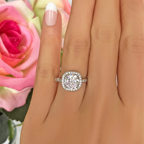3 ctw Cushion Cut Halo Ring - 10k Solid Rose Gold, Sz 5-10