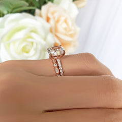 3.25 ctw Oval Accented Solitaire Art Deco Marquise Set - Rose GP