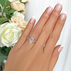 3.25 ctw Oval Accented Solitaire Art Deco Marquise Set - Rose GP