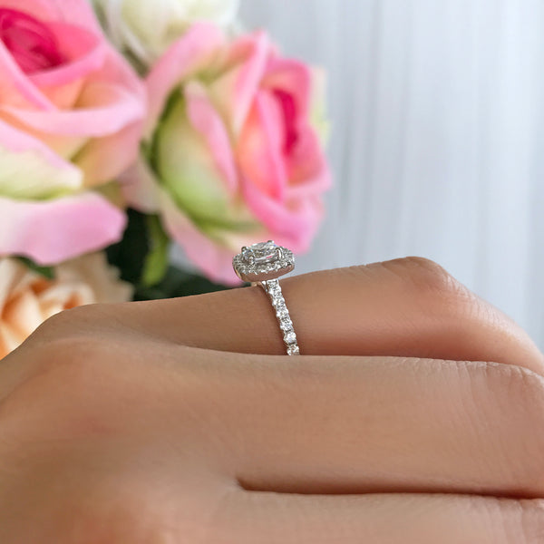 3/4 ctw Square Halo Ring - 10k Solid White Gold, 30% Final Sale, Sz 5