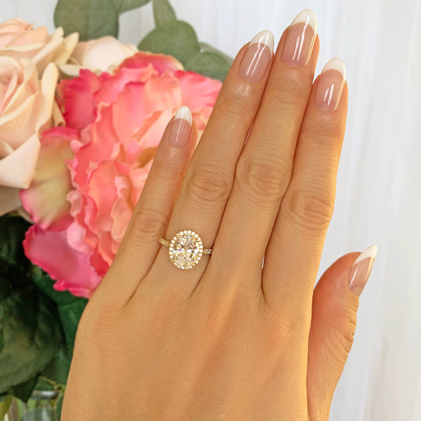 3.25 ctw Oval Halo Ring - 10k Solid Yellow Gold, Sz 4