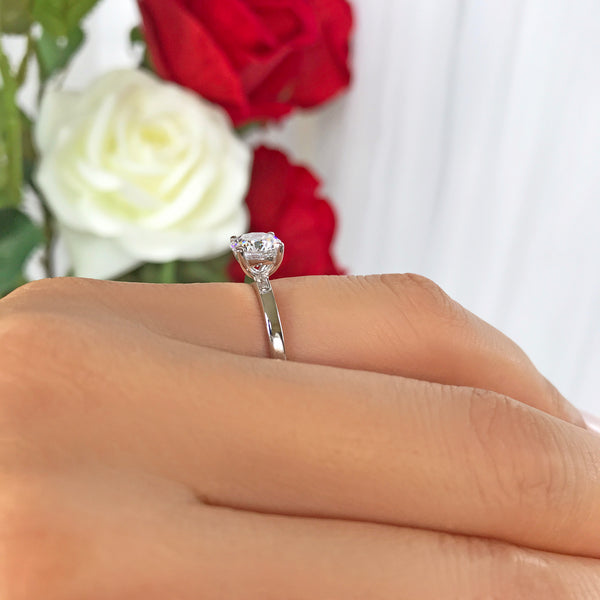 1 ct Classic Solitaire Ring - 10k Solid White Gold, Sz 4