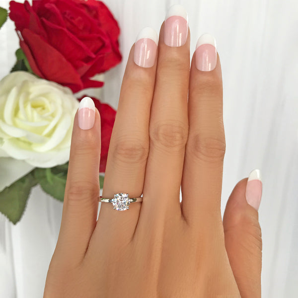 1 ct Classic Solitaire Ring - 10k Solid White Gold, Sz 4