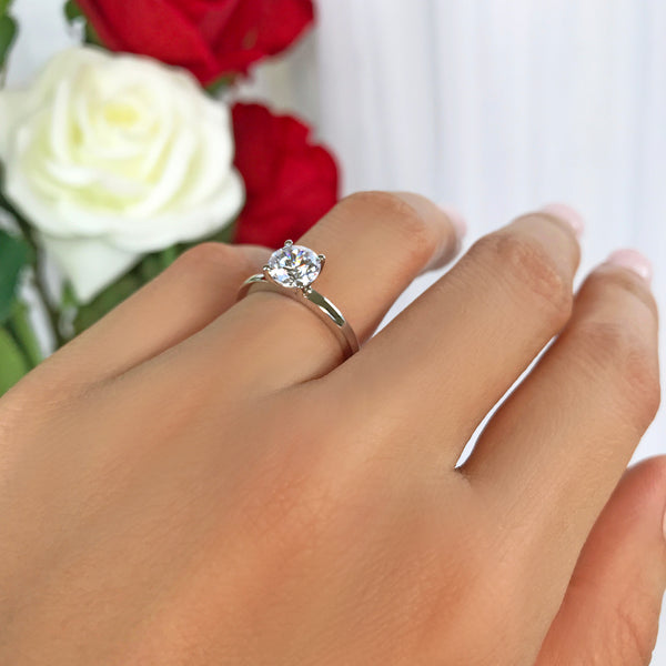 1 ct Classic Solitaire Ring - 10k Solid White Gold, Sz 4