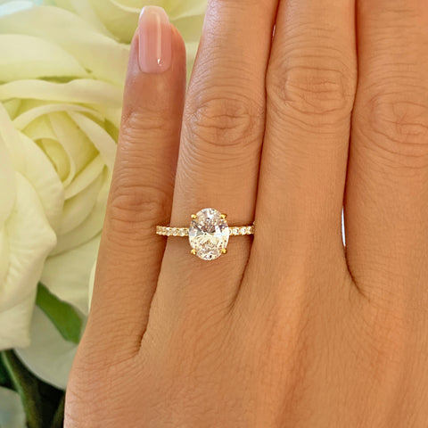 2.25 ctw Oval Accented Solitaire Ring - 10k Solid White Gold