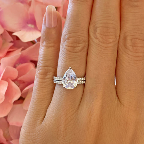 3.25 ctw Pear Accented Solitaire Set