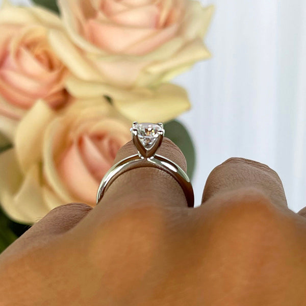 1 ct Classic V Style 4 Prong Solitaire Ring - 10k White Gold