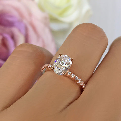 2 ct Oval V Style Classic Solitaire Ring - 10k Solid Yellow Gold, Sz 4-9