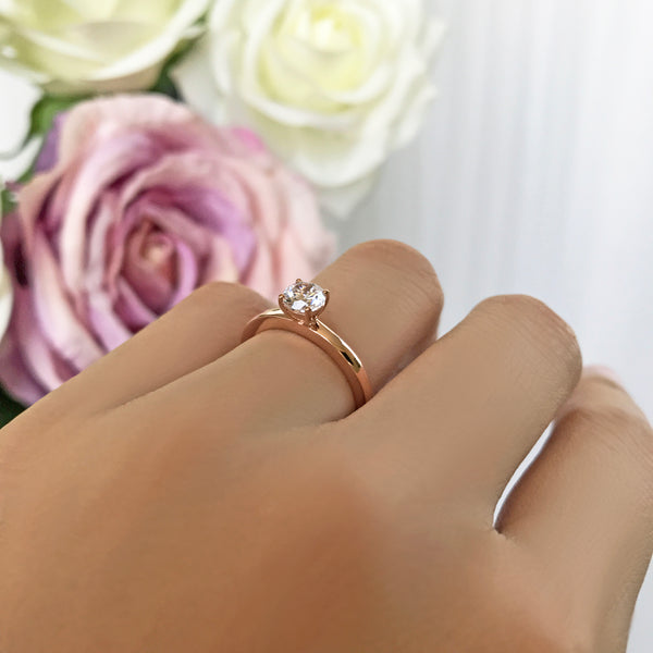 1/2 ct Solitaire Ring - 10k Solid Rose Gold, Sz 5 or 8