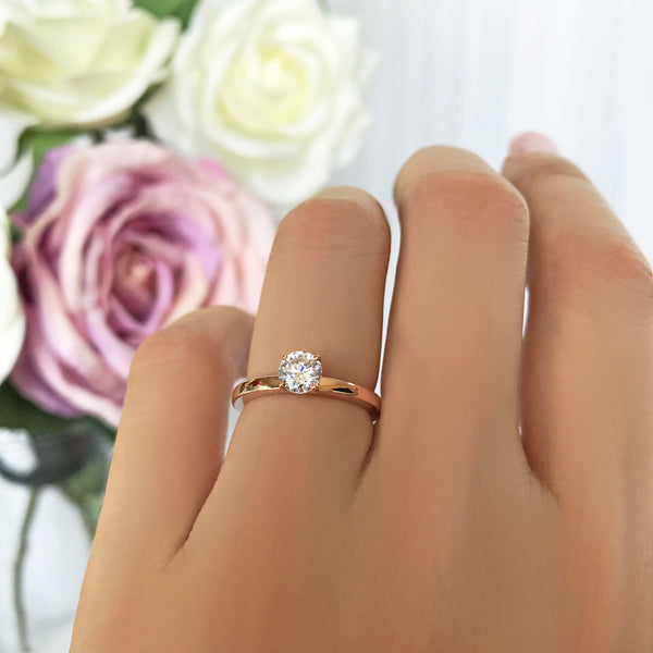 1/2 ct Solitaire Ring - 10k Solid Rose Gold, Sz 5 or 8