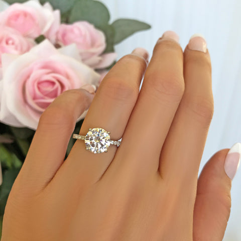 2 ct Classic V Style 6 Prong Solitaire Ring - 10k Solid White Gold