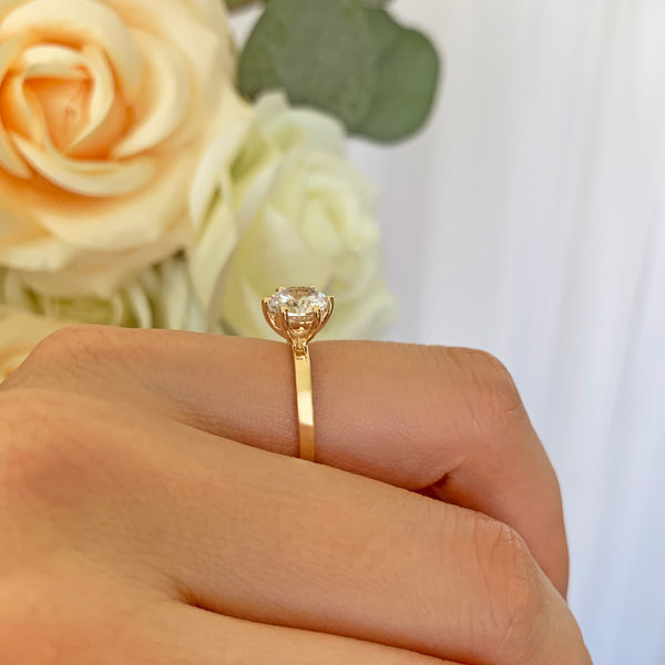 1.5 ct 6 Prong Solitaire Ring - 10k Solid Yellow Gold, Sz 9