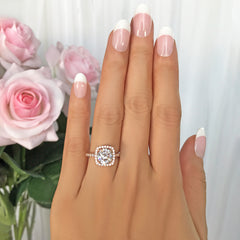 2.25 ctw Square Halo Ring - 10k Solid Rose Gold, Sz 5